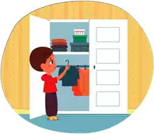 ترتيب الدواليب Organizing closets He is organizing his closet by color.