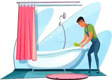 تنظيف الحمام Cleaning the bathroom They are cleaning the bathroom sink and toilet.